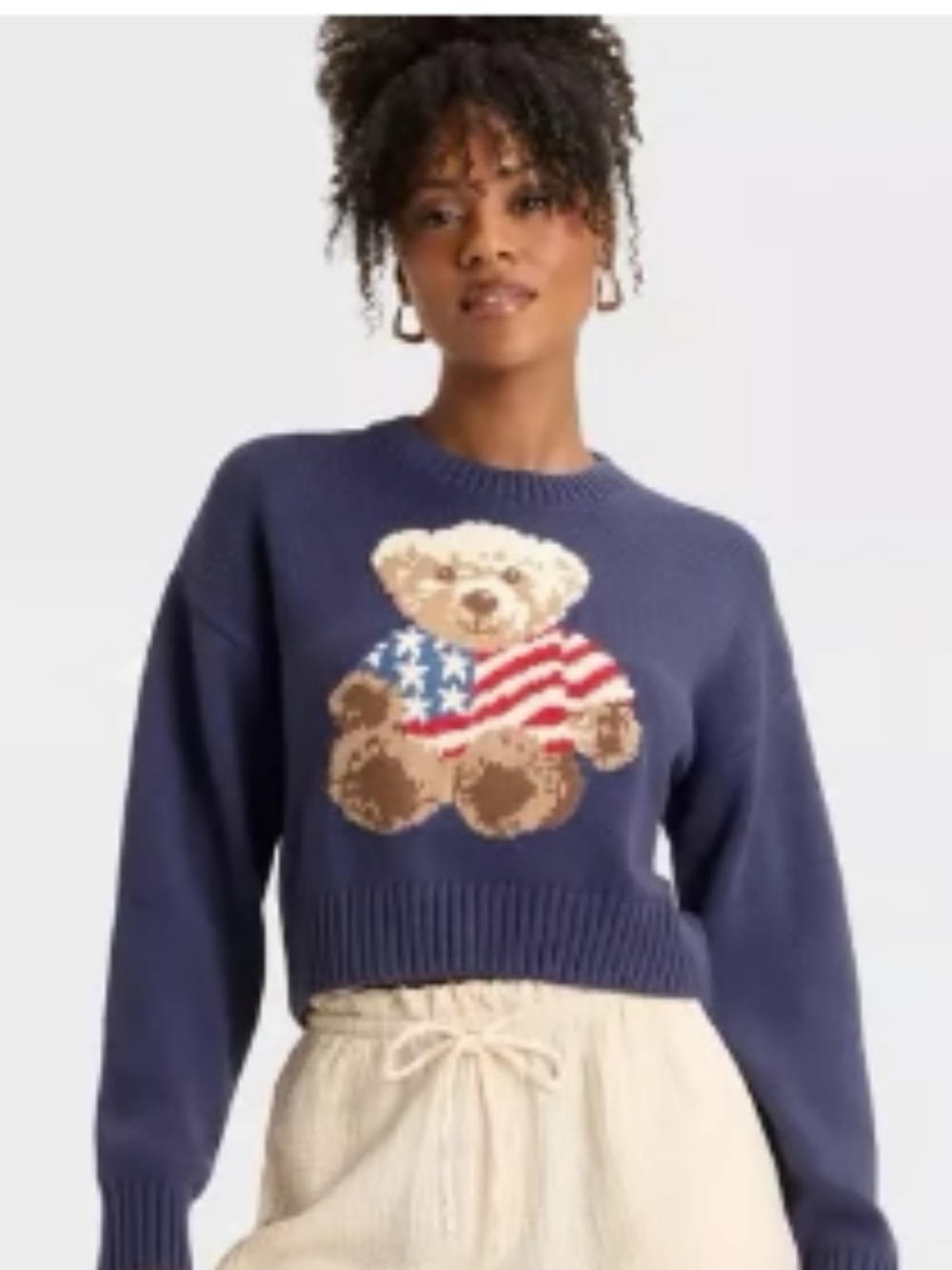 Navy Teddy Bear Crewneck Sweater - Women